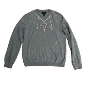 Banana Republic Gray Cotton Cashmere Pink Embroidered Crewneck Sweater Size S